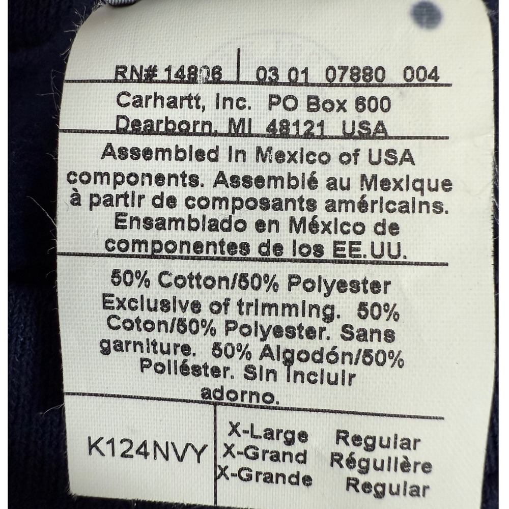 NWT Vintage Carhartt Mens XL Navy Blue Crewneck Sweatshirt K124 Embroidered Logo - Picture 5 of 9